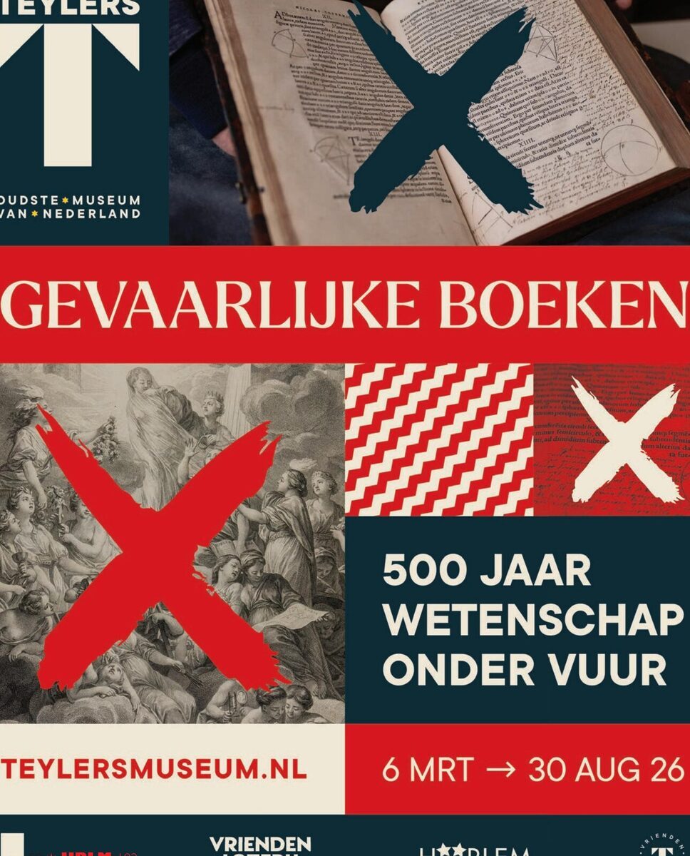 Campagnebeeld van de tentoonstelling Gevaarlijke boeken in Teylers Museum