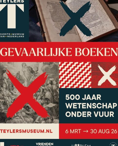 Campagnebeeld van de tentoonstelling Gevaarlijke boeken in Teylers Museum