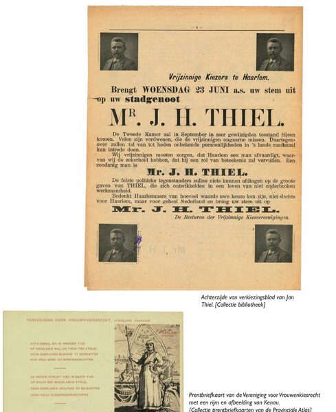 Verkiezingsaffiche voor mr. J.H. Thiel, kandidaat voor de vrijzinnige kiezers te Haarlem
